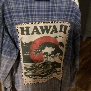 Blue Plaid Hawaii Graphic Shirt